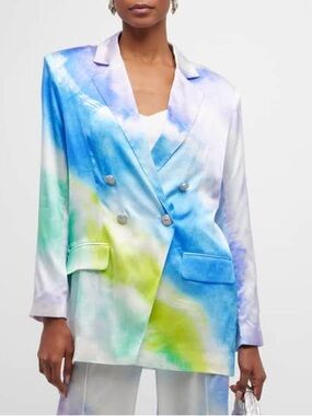 Retrofete Tie-Dye Double-Breasted Blazer in Blue, Green & Purple